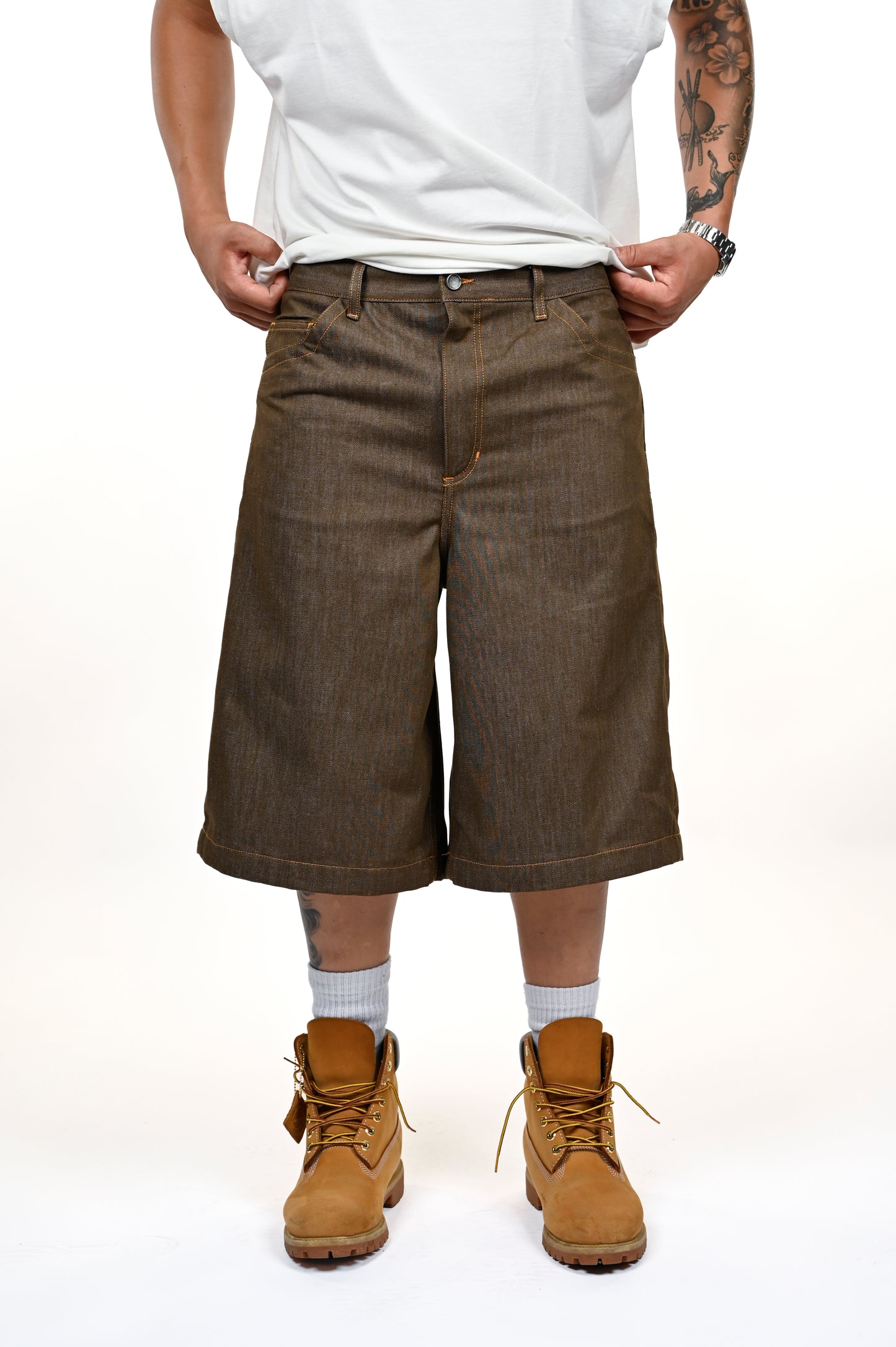 BROWN RAW DENIM JORTS 12 OZ