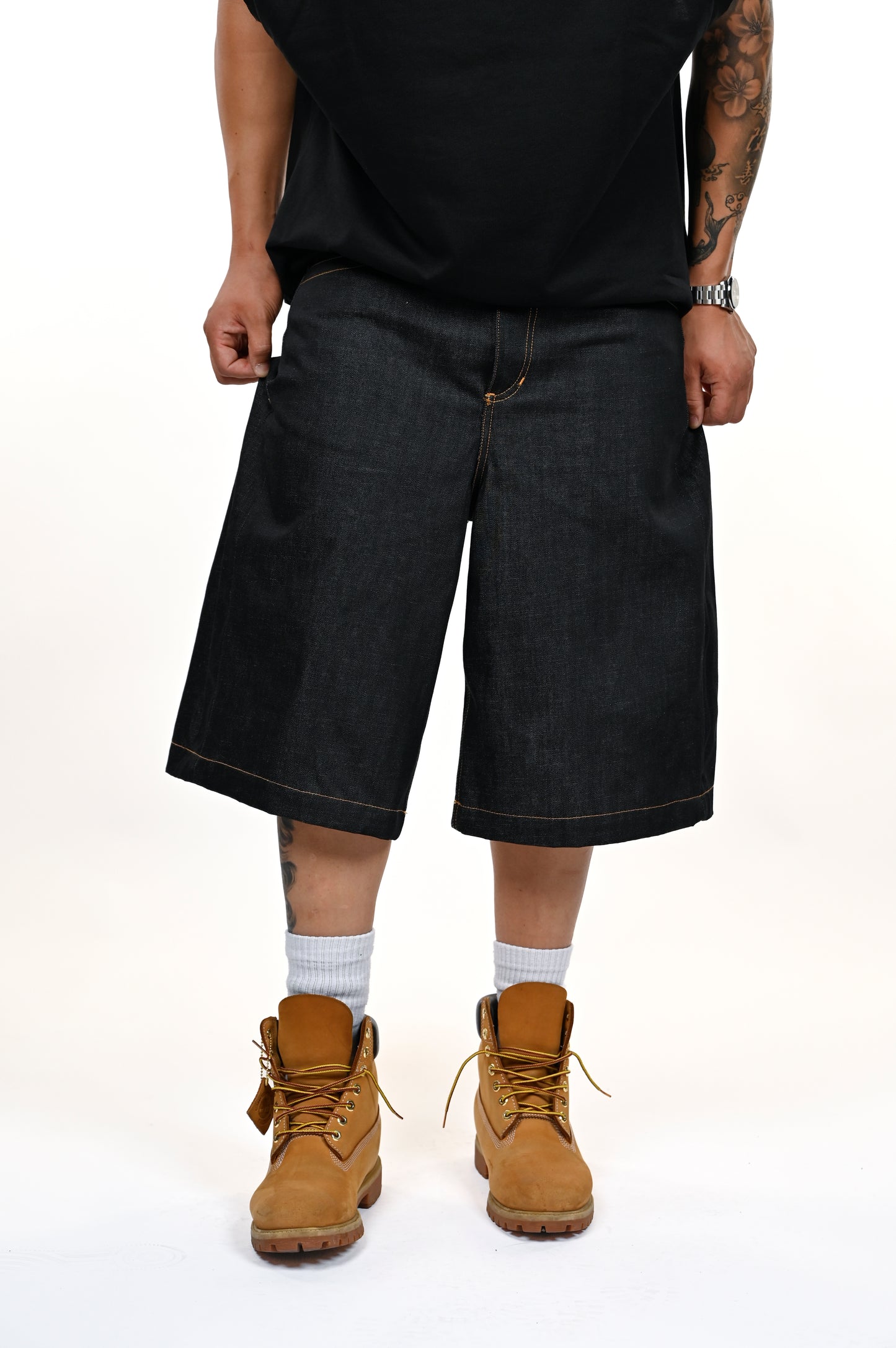 BLACK RAW DENIM JORTS 13.5 OZ
