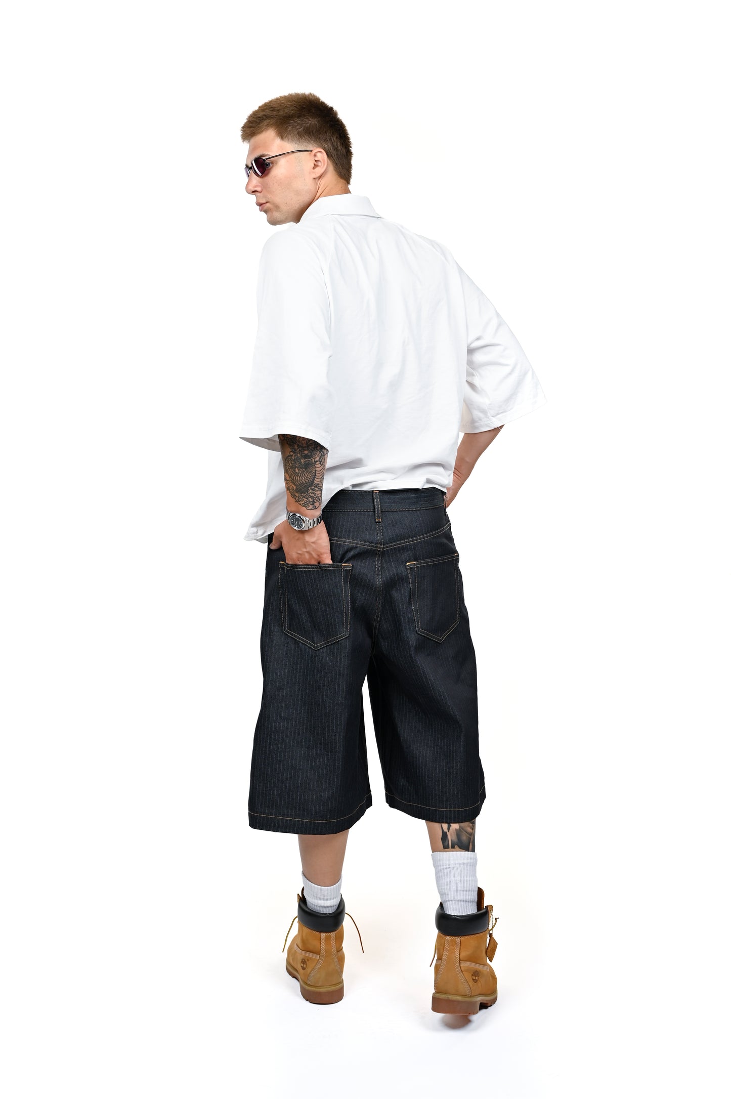 MIDNIGHT PINSTRIPE JORTS 13 OZ