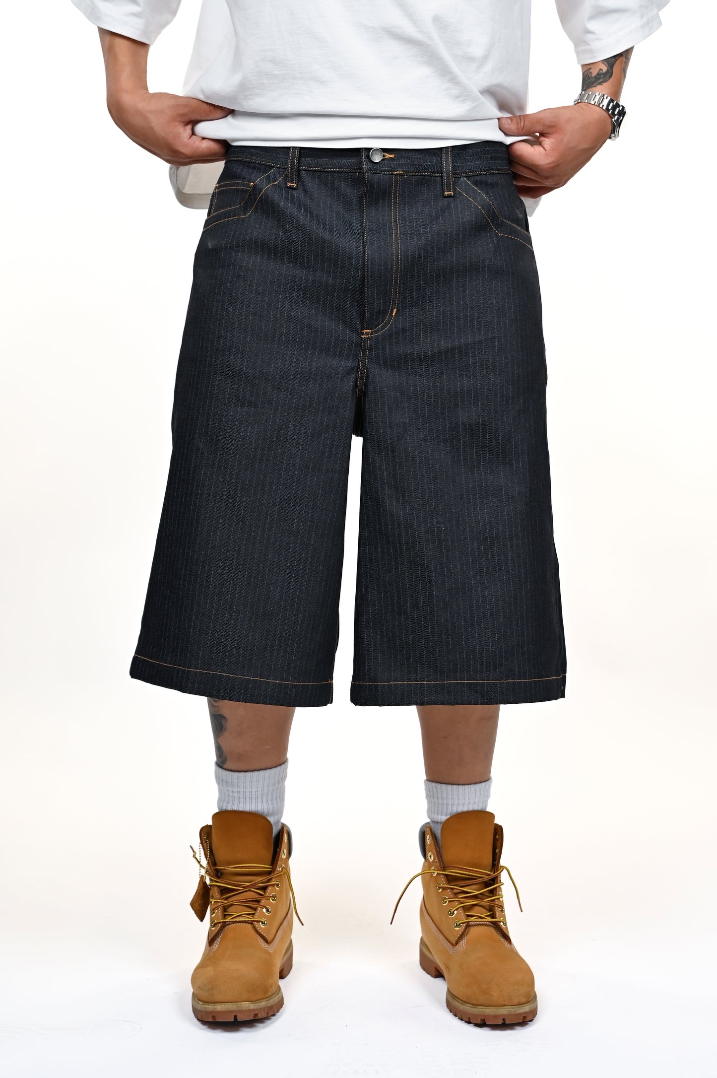 MIDNIGHT PINSTRIPE JORTS 13 OZ