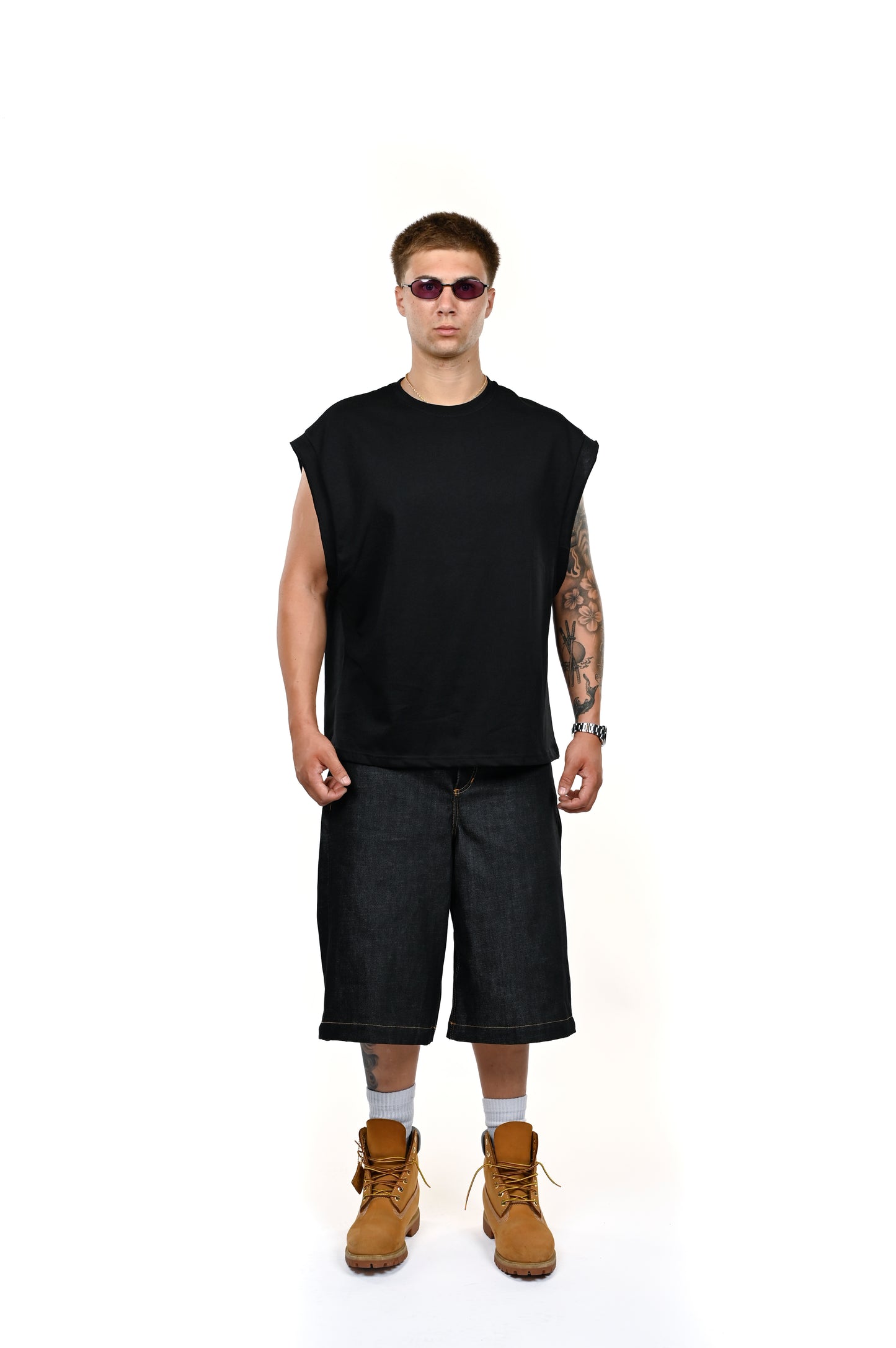 BLACK RAW DENIM JORTS 13.5 OZ