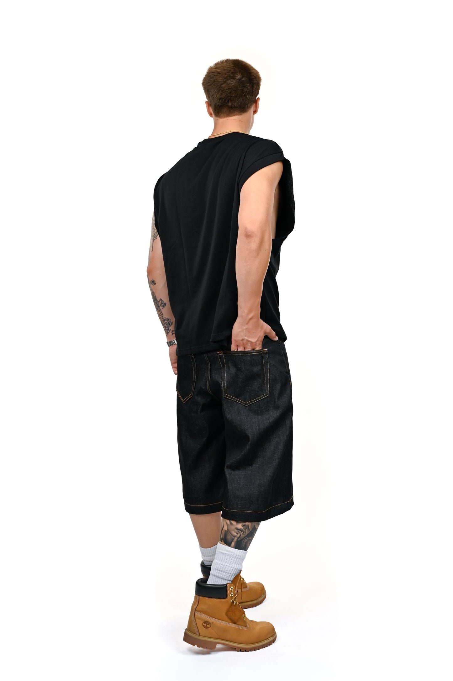 BLACK RAW DENIM JORTS 13.5 OZ